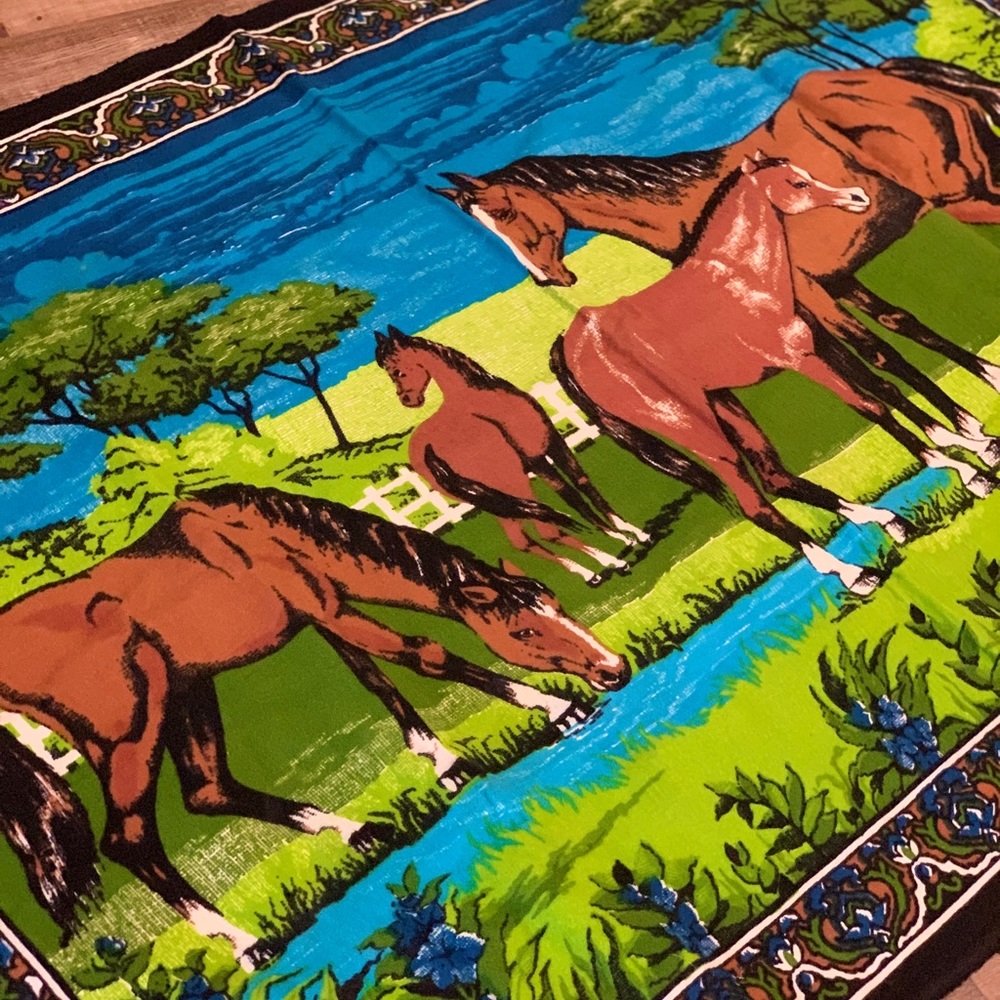Vintage RTC Velvet Horse Tapestry Wall Hanging